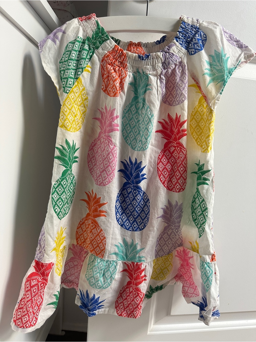 Mini Boden White Dress with Multicolor Pineapple Print Sz 3-4Y